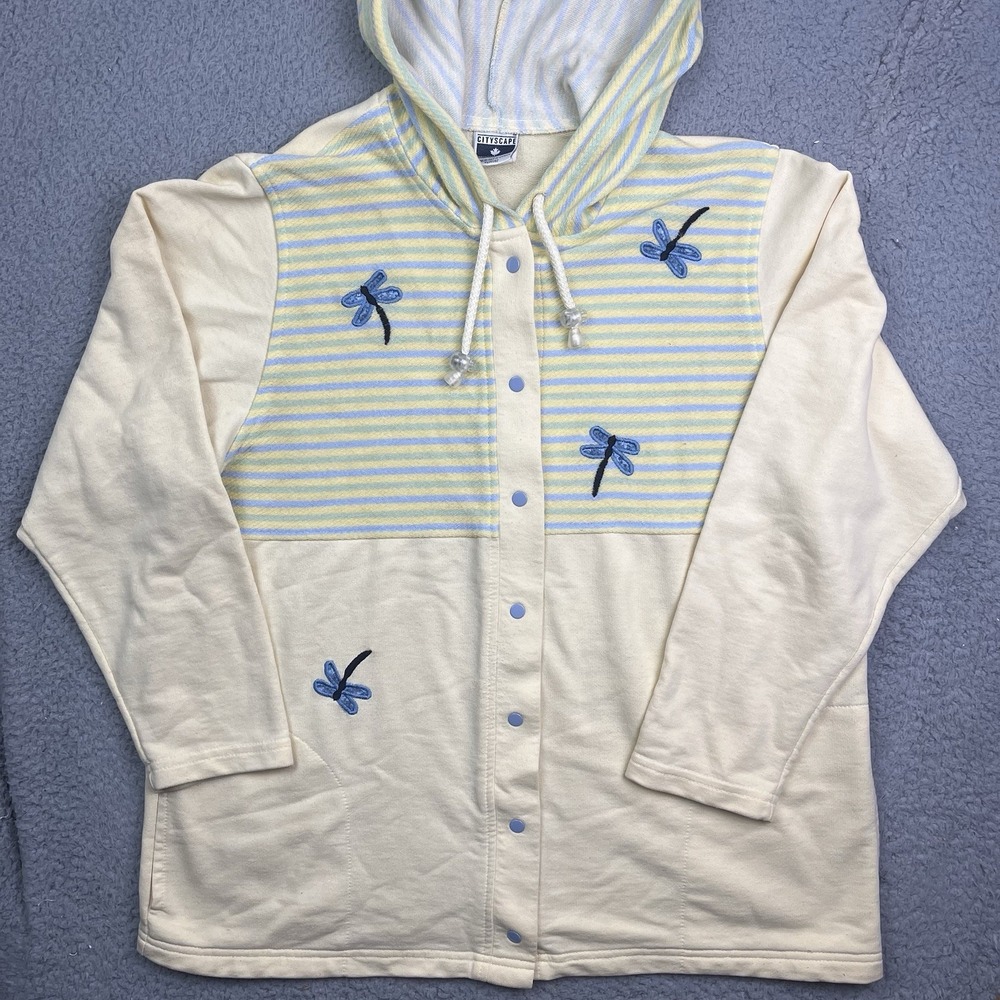 Vintage Dragonfly Nature Yellow Hoodie Lightweight Sweater Button‎ Up Cityscape